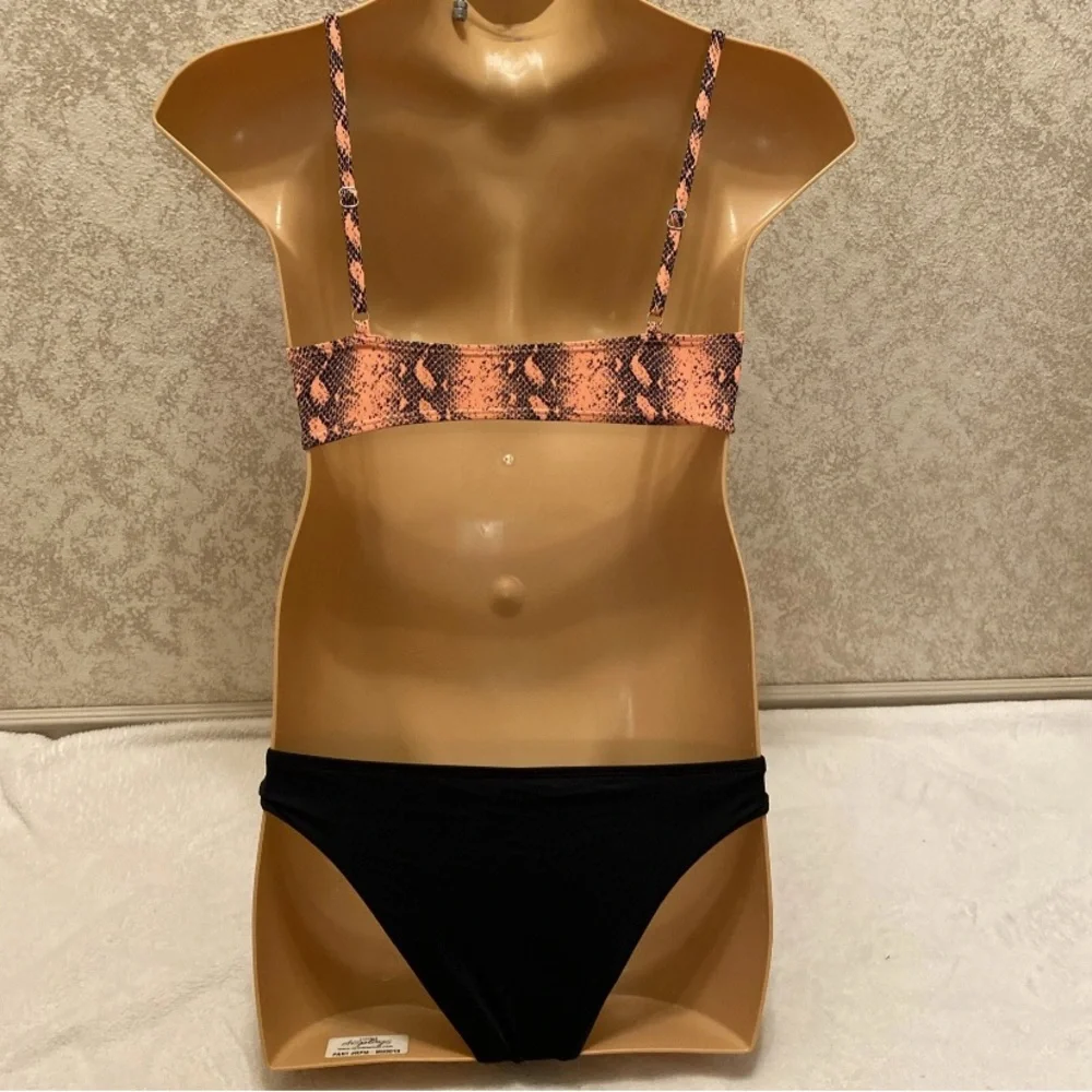 Snake Print Bikini Top and Black Bottom Set